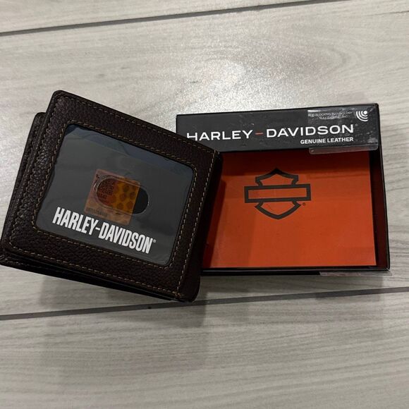 Harley-Davidson Genuine Bar & Shield Logo RFID Brown Leather Bifold Wallet W Box - Picture 4 of 4